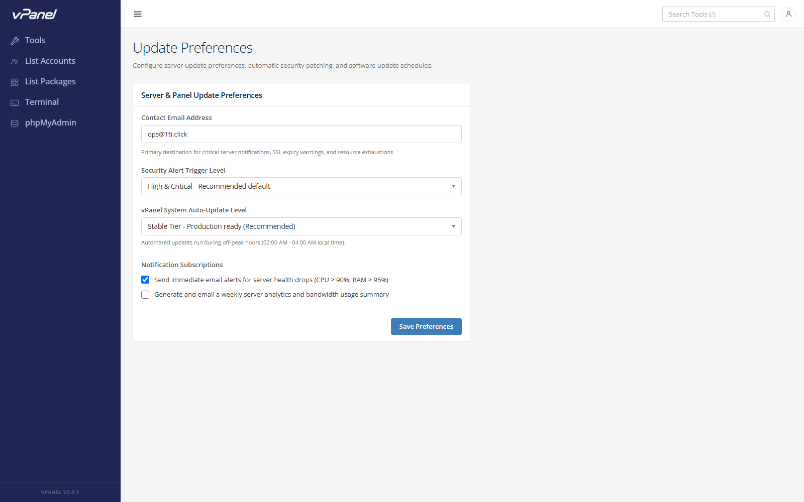 Admin Preferences