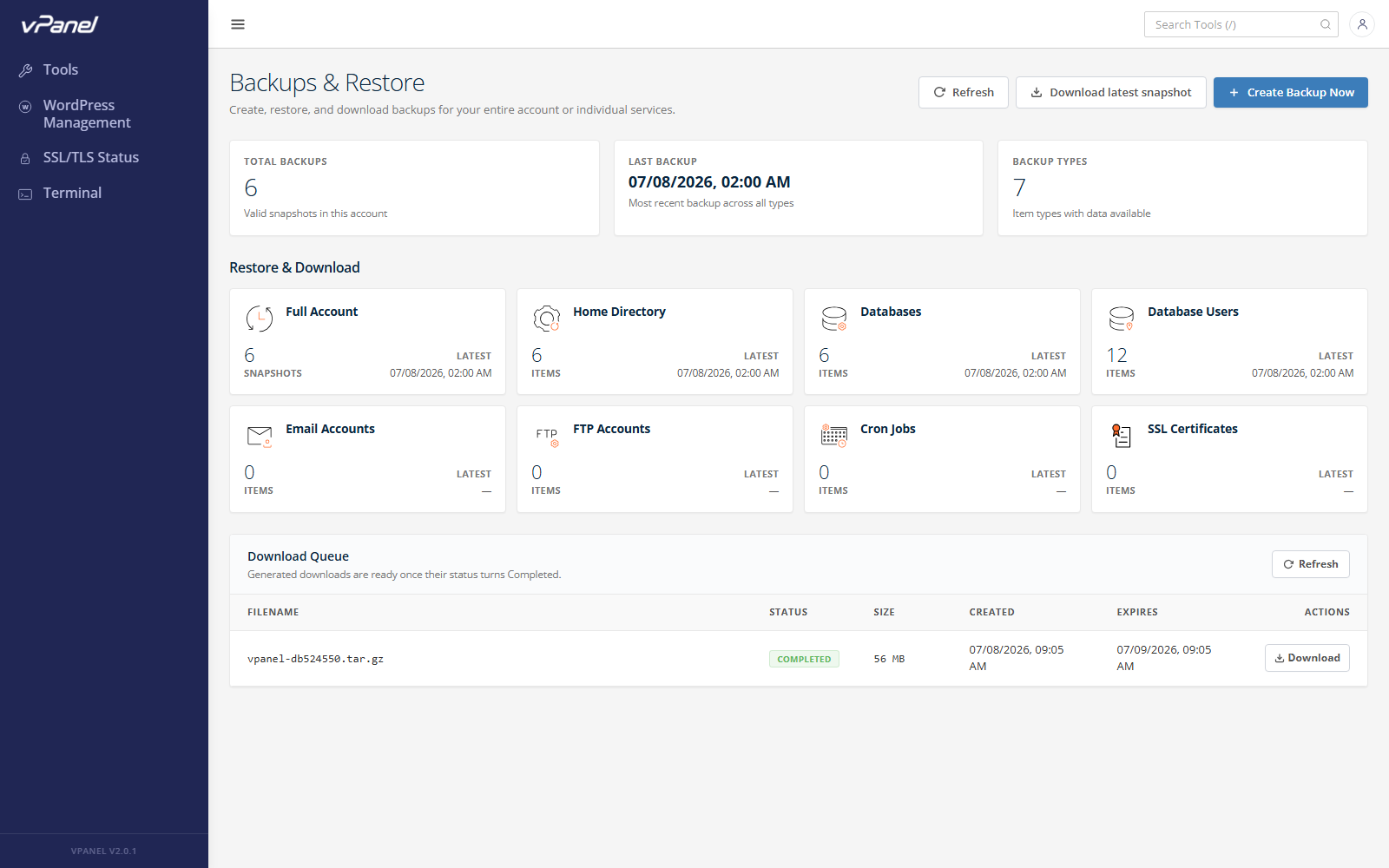 Dashboard backup