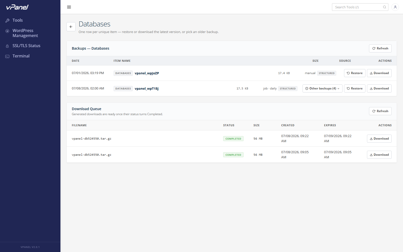 Mục backup database