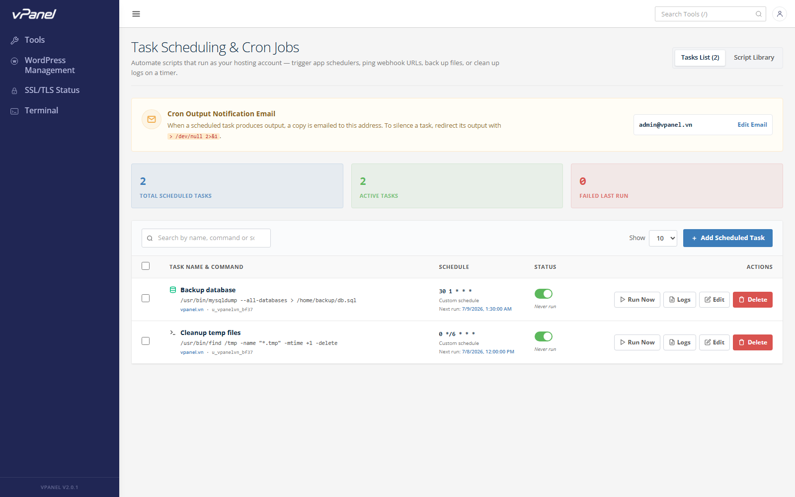 Cron Jobs List