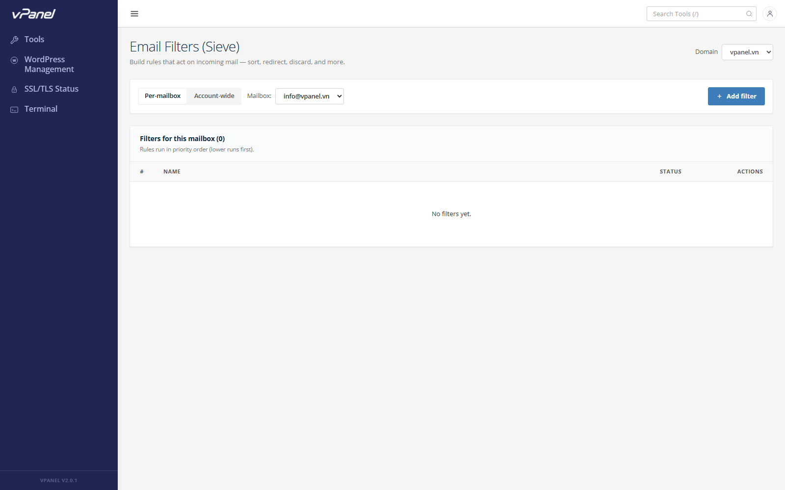Giao diện Email Filters
