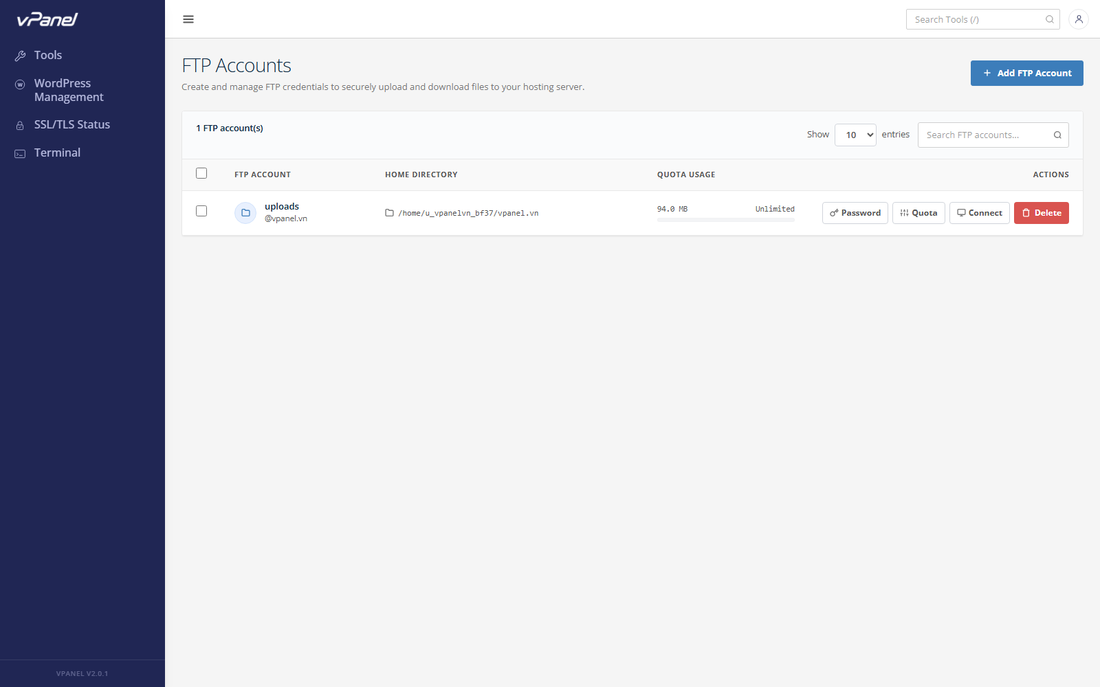Danh sách FTP Accounts