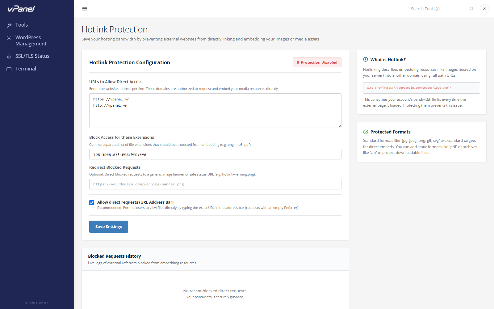Hotlink Protection Settings
