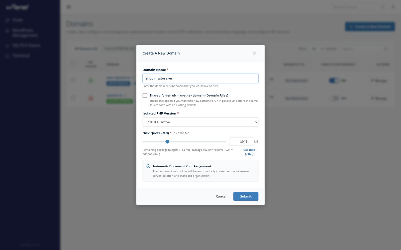 Create Domain & Disk Allocation